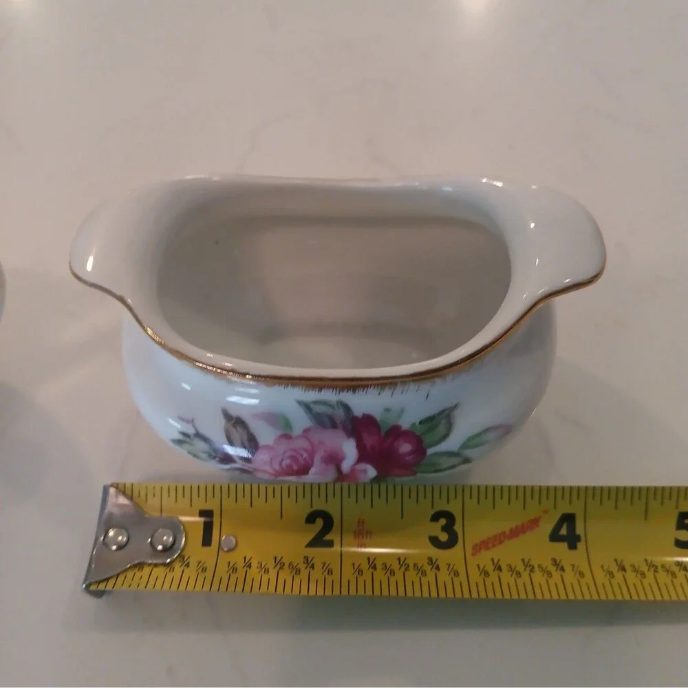 Vintage Lefton China Sugar Bowl & Creamer Hand Painted Gold Trim Tea Rose